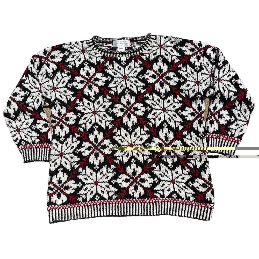 90s Vintage Snowflake Handknit Chunky Crewneck Sweater Cotton/linen Christmas